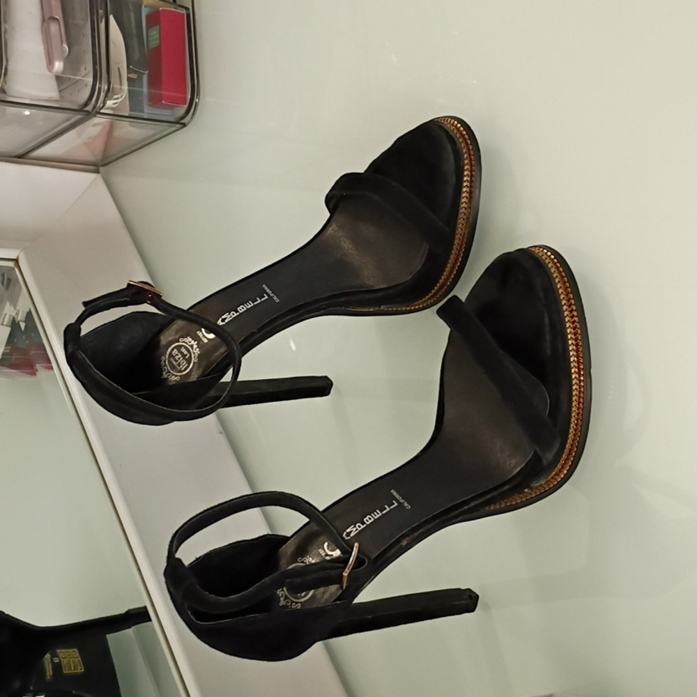 Jeffrey Campbell Black Suede and Gold Zipper Detail Heels size 8